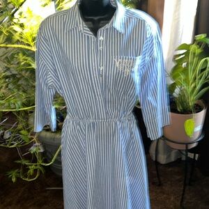California Design Dorothy Samuel lavender white pin Stripe cotton shirt dress